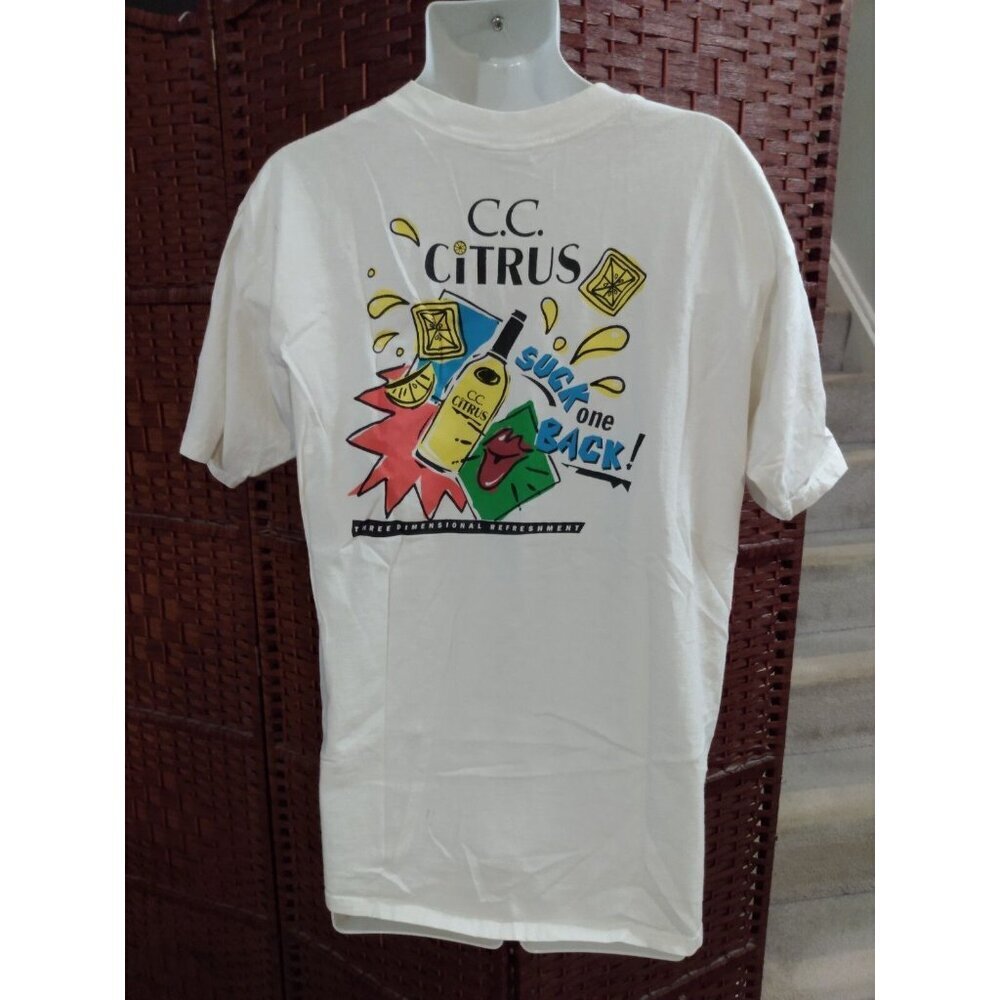 Vintage 90s Canadian Club whiskey Promo T Shirt CC Citrus Suck One Back XL